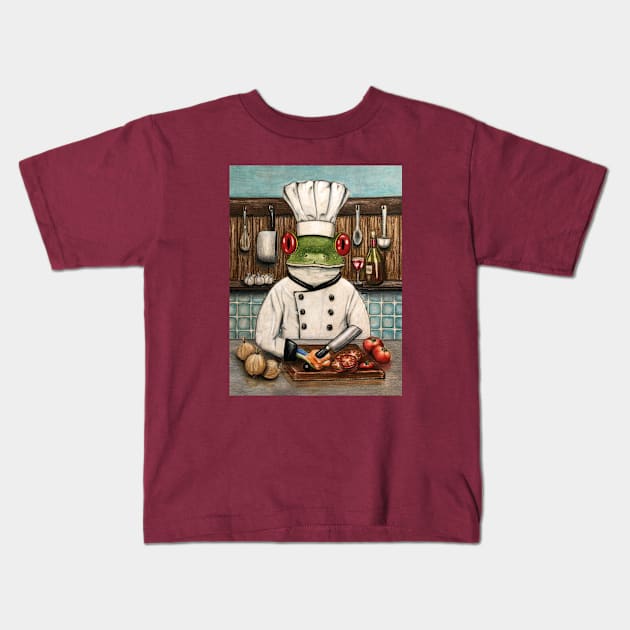 Frog Chef Kids T-Shirt by GardenPartyArt